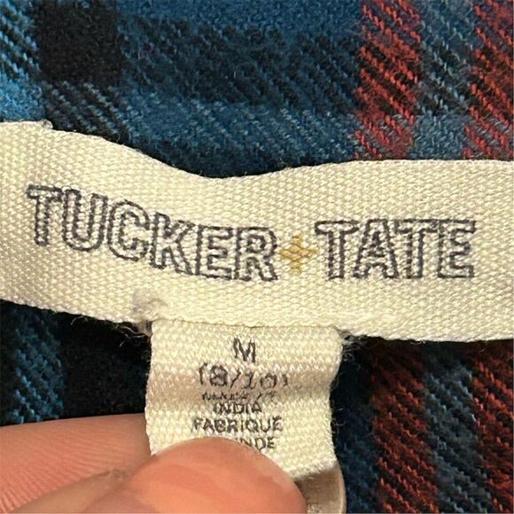 Tucker + Tate Boys' Blue Plaid Flannel Button-Up Shirt Size 10-12 - Picture 7 of 12